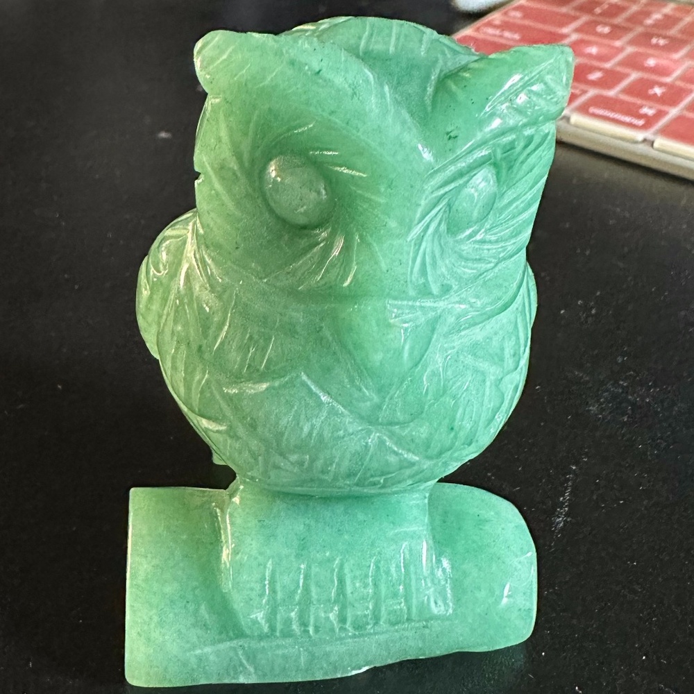 Green Aventurine Owl Journey Of Jewels Abundance Animal Sz 3" X 2" In Good Condi